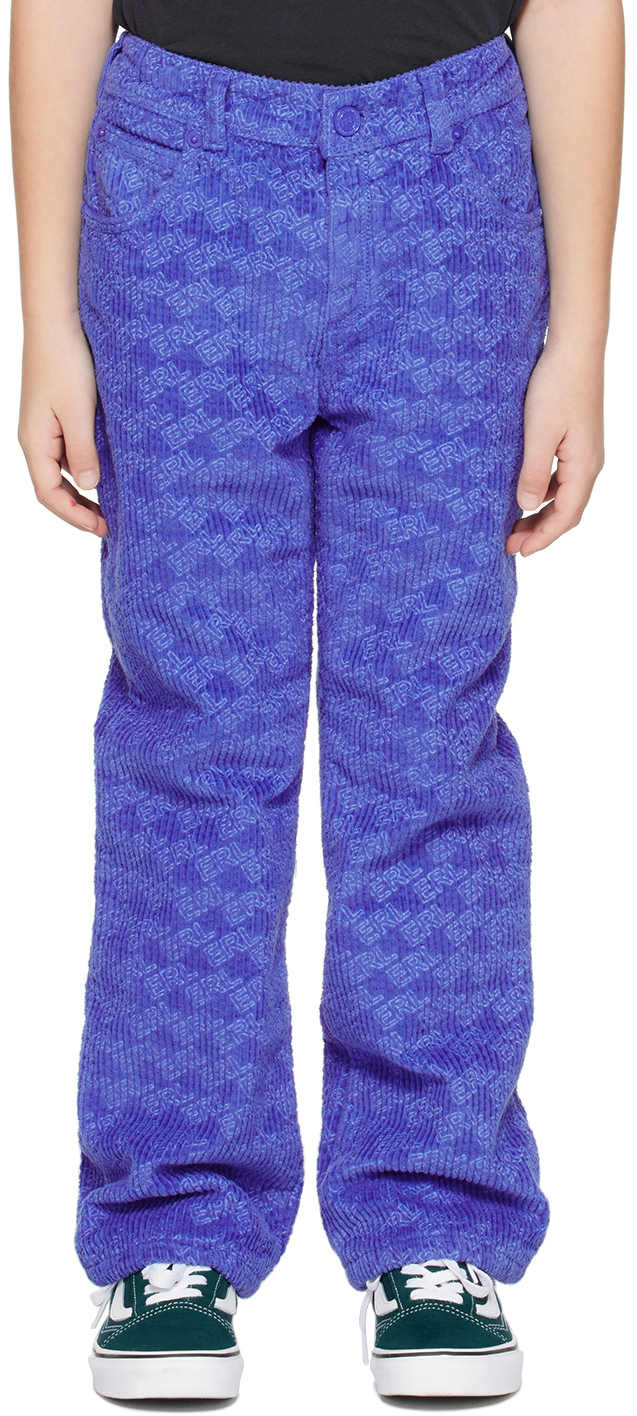 Erl Kids' Logo Cotton Corduroy Trousers In Blue