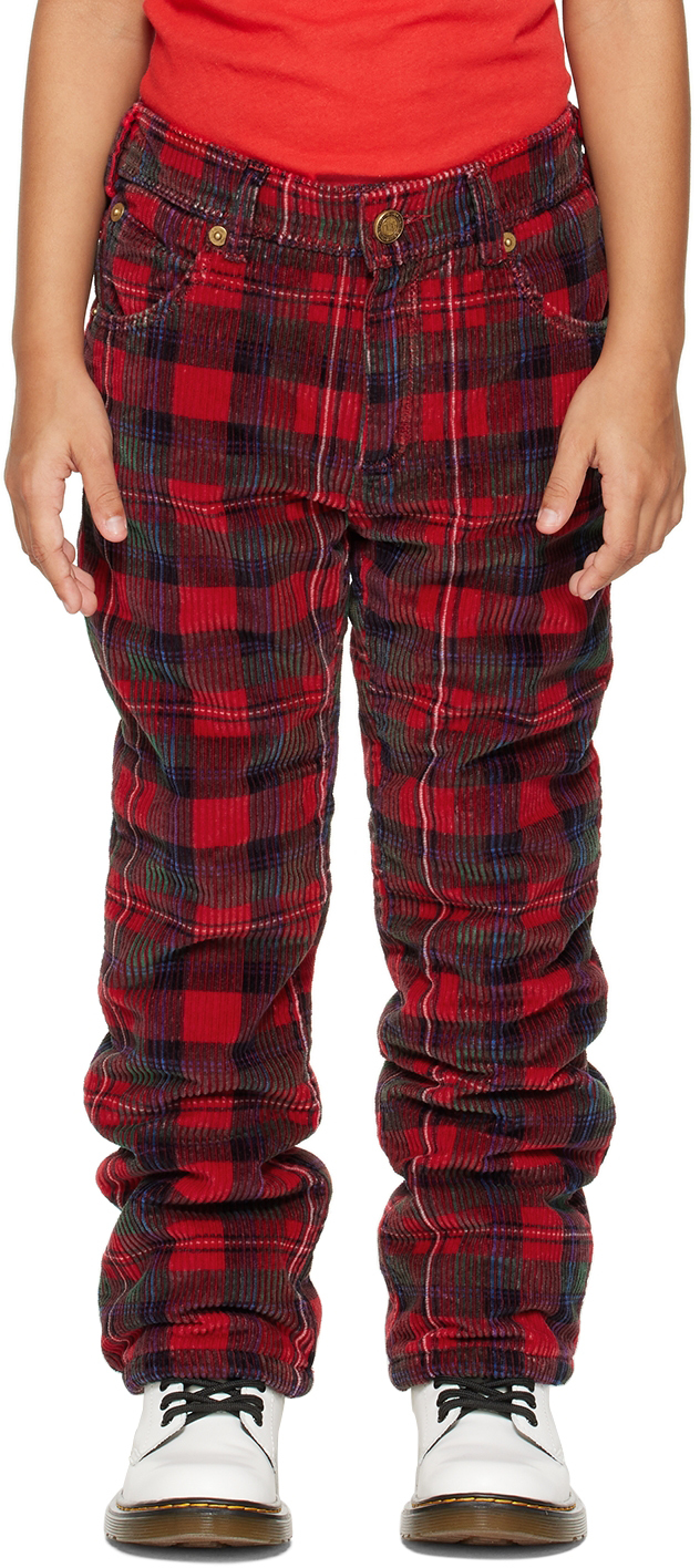 Erl Kids Red Check Trousers In Red 1