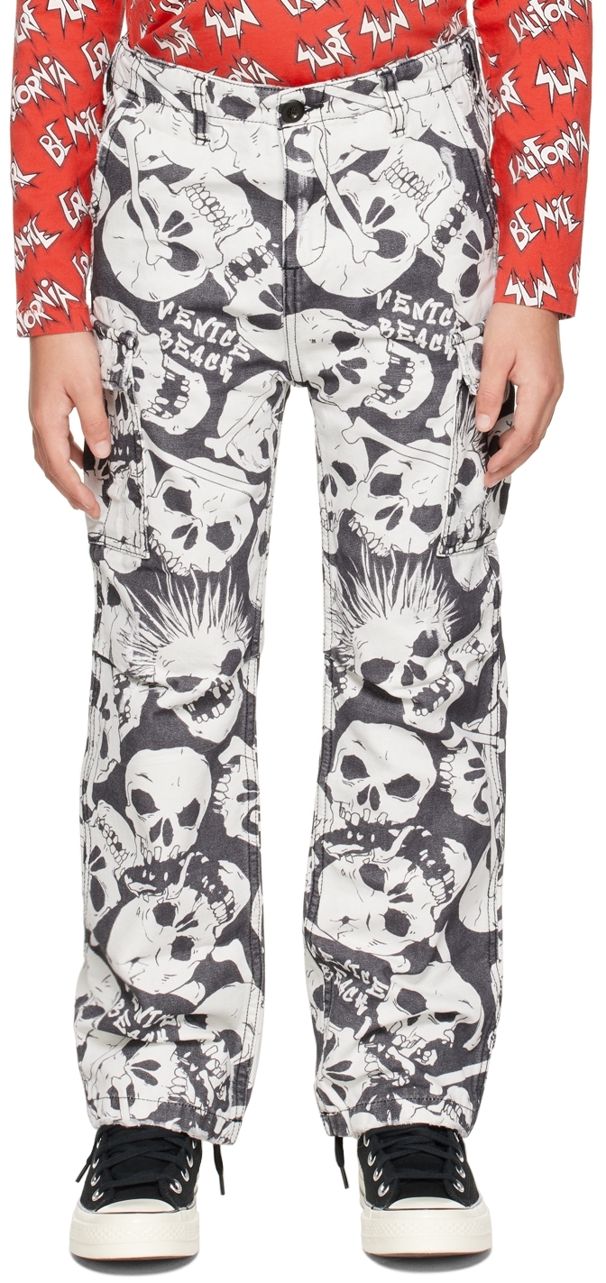 Erl Kids' Printed Cotton Cargo Pants In Black