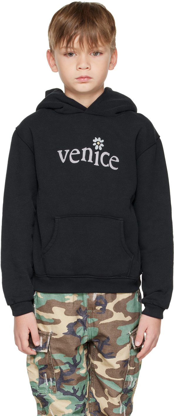 Erl Kids' Venice Fleece Hoodie In Black