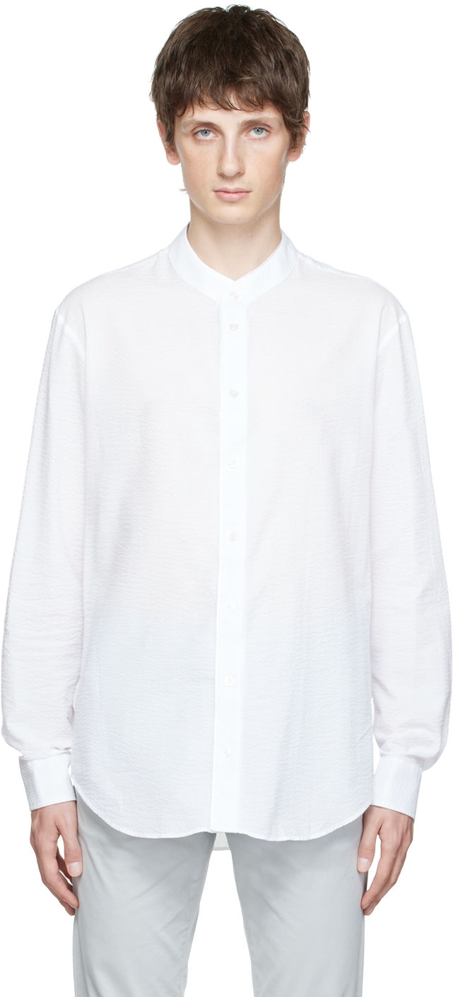 Giorgio Armani: White Band Collar Shirt | SSENSE