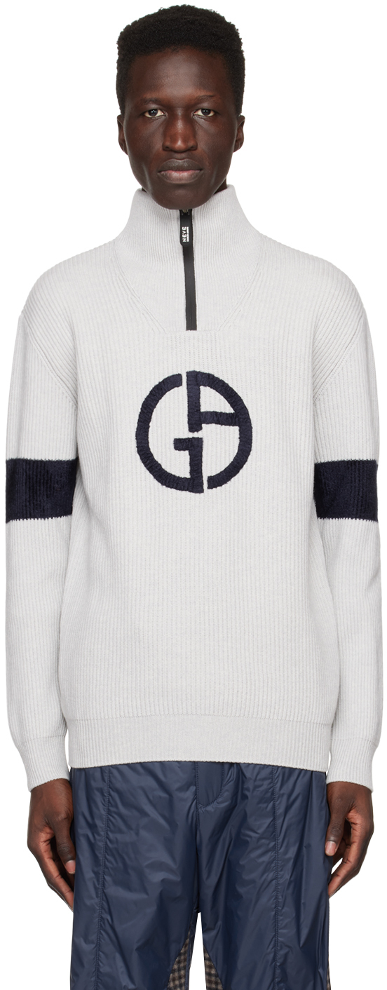 Giorgio Armani Gray Half-zip Sweater In Grey