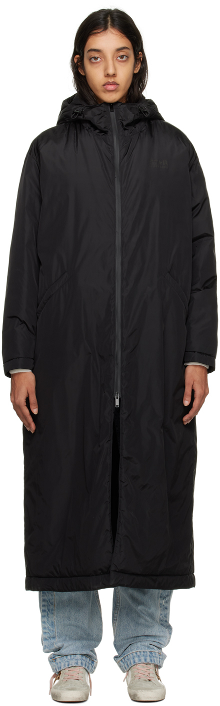 Shop Golden Goose Black Long Hooded Jacket In 90100 Black