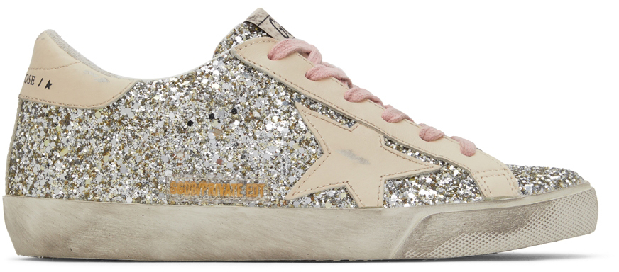 Ssense Donna Scarpe Sneakers Sneakers con glitter SSENSE Exclusive Silver Glitter Super-Star Classic Sneakers 