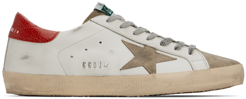 White & Taupe Superstar Sneakers by Golden Goose on Sale
