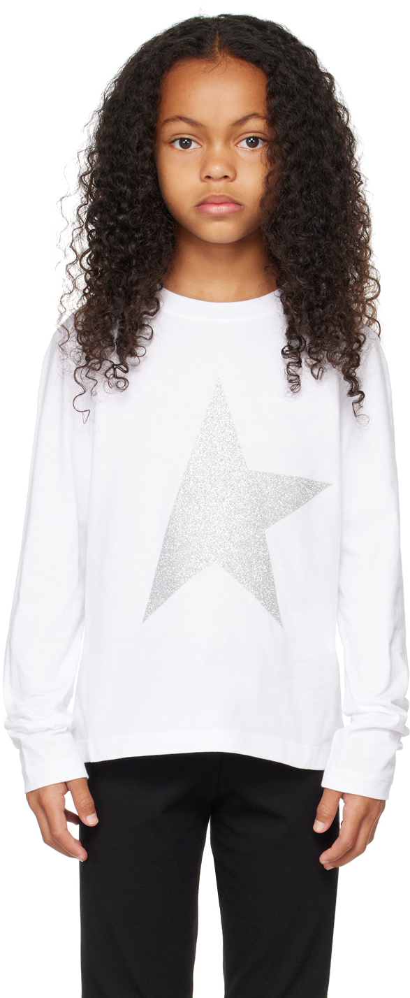 Kids White Star Long Sleeve T-Shirt by Golden Goose on Sale