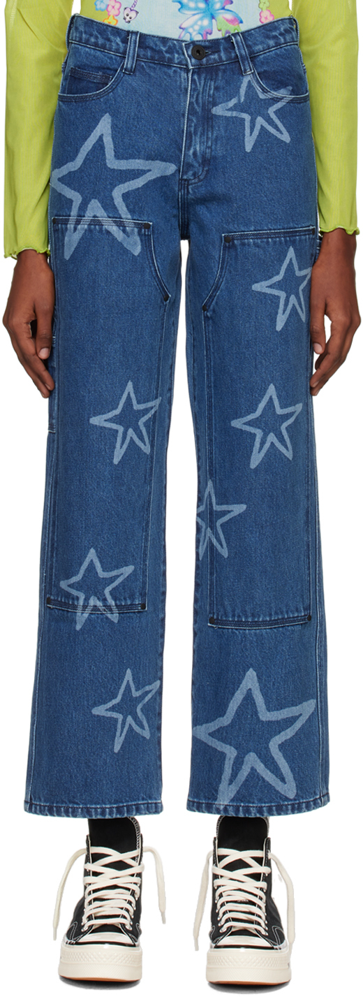 Brain Dead Blue Stars Jeans In Medium Indigo