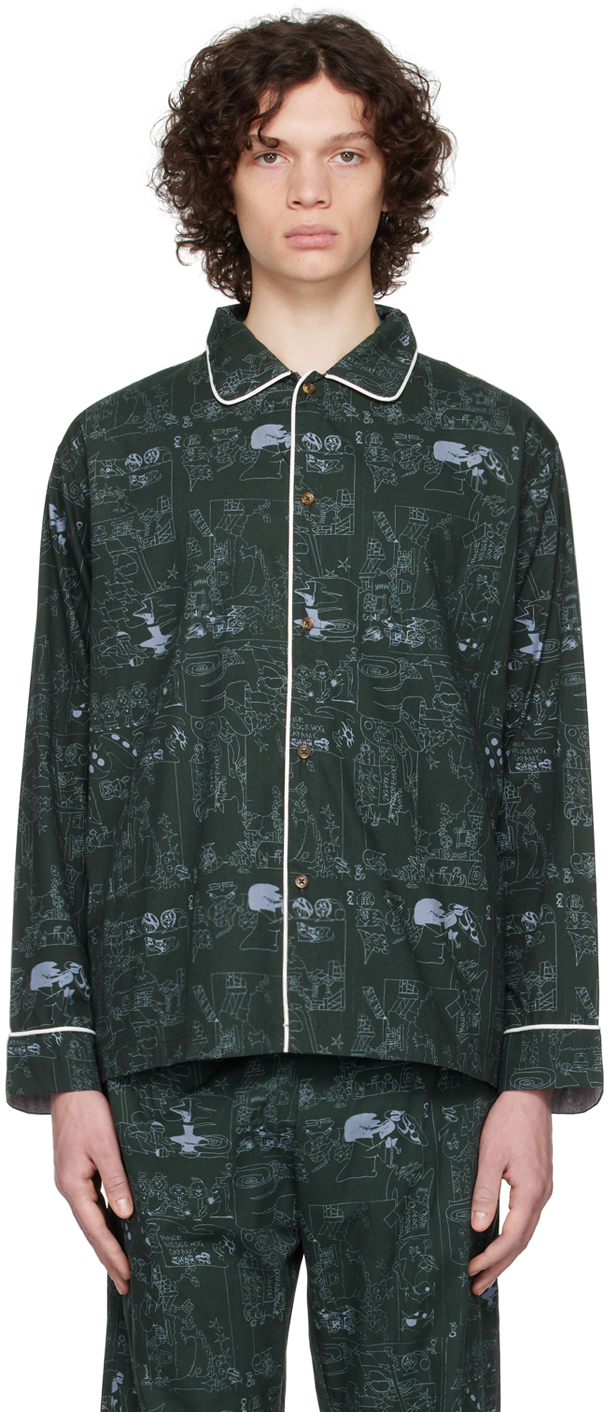 Brain Dead Green Hedgehog Pyjama Shirt