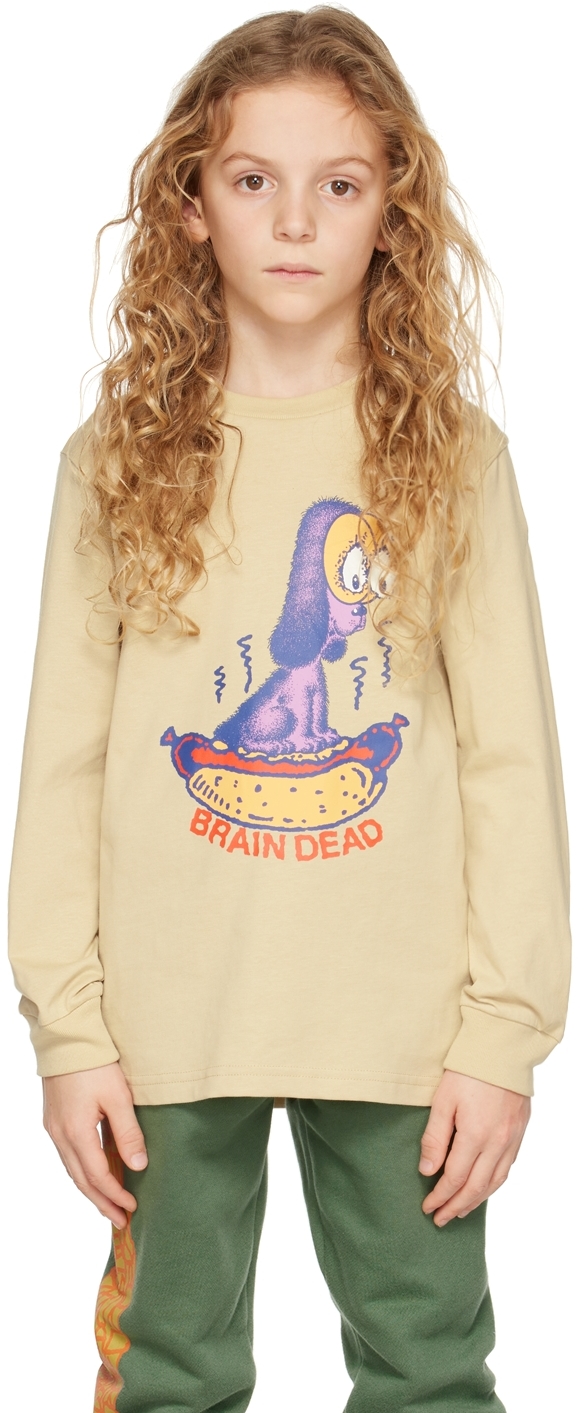 Brain Dead Kids Beige Hot Dog Long Sleeve T-shirt In Natural