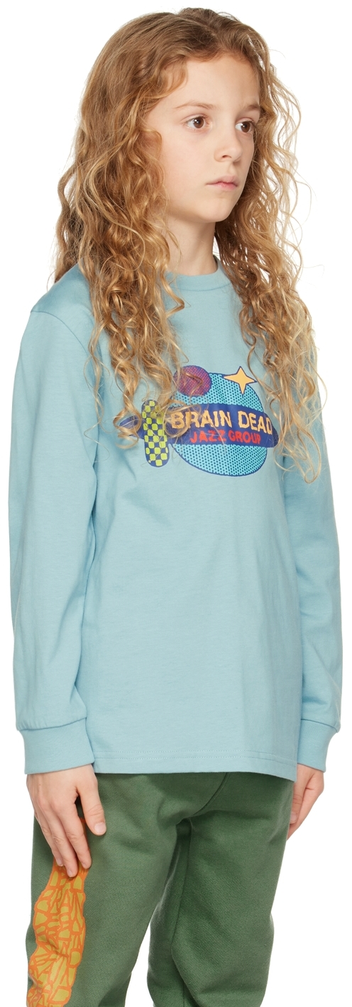 Shop Brain Dead Kids Blue Printed Long Sleeve T-shirt In Sky Blue