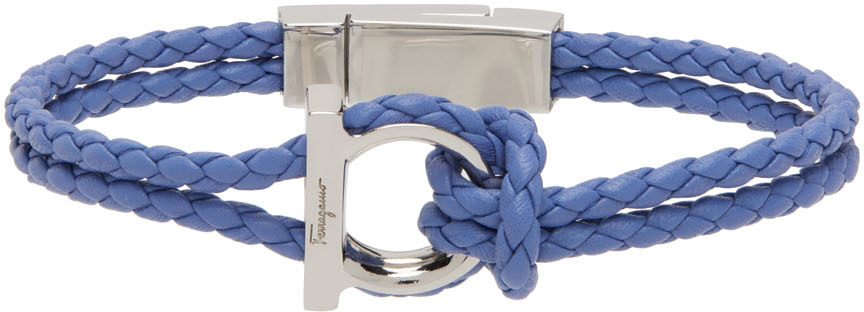 Ferragamo Leather Ganici-plaque Bracelet in Blue for Men Mens Jewellery Bracelets 