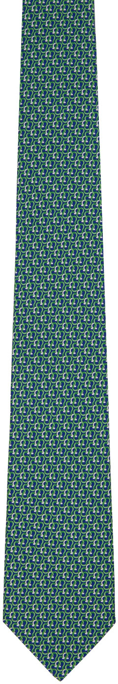 Salvatore Ferragamo Navy & Green Silk Tie