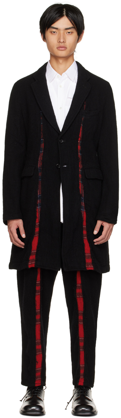 Comme Des Garçons Shirt Wool Coat W/ Tartan Inserts In Black