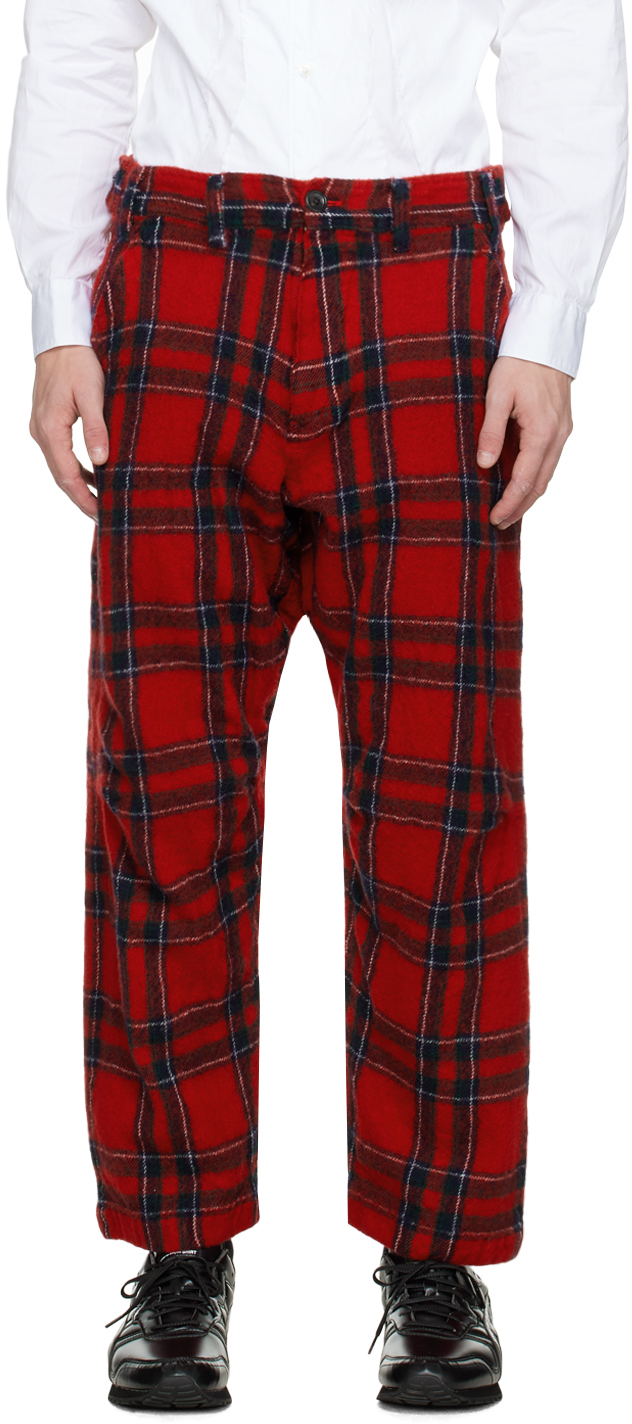 Dobell Red Tartan Slim Fit Suit Trousers  Dobell