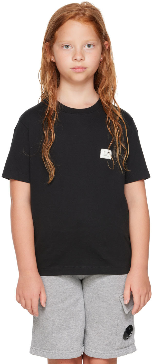 C.p. Company Kids Black Contrast Label T-shirt In 999 Black