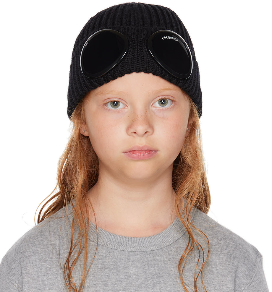 Kids Black Goggle Beanie by C.P. Company Kids on Sale