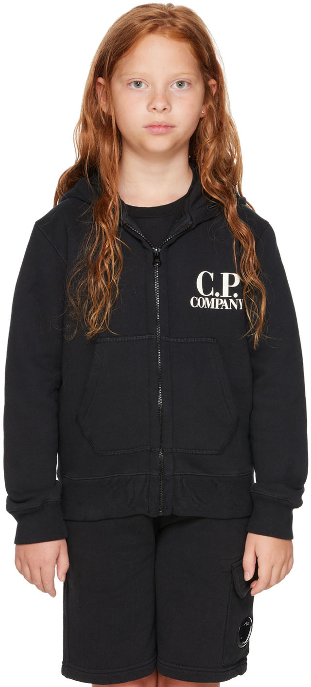 Kids Black Basic Goggle Hoodie by C.P. Company Kids on Sale