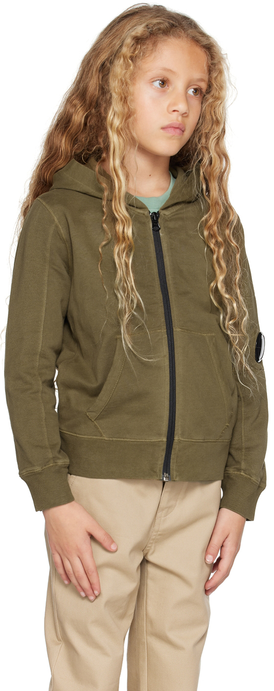 C.p. Company Kids Khaki Zipped Hoodie In 669 Thyme