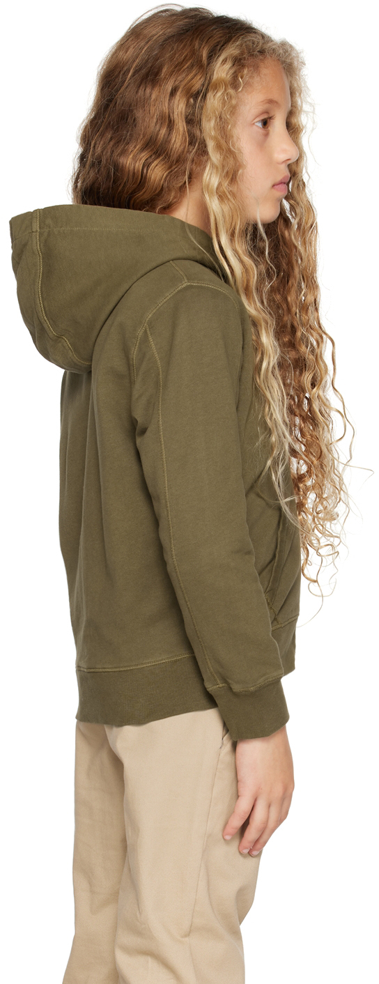 C.p. Company Kids Khaki Zipped Hoodie In 669 Thyme
