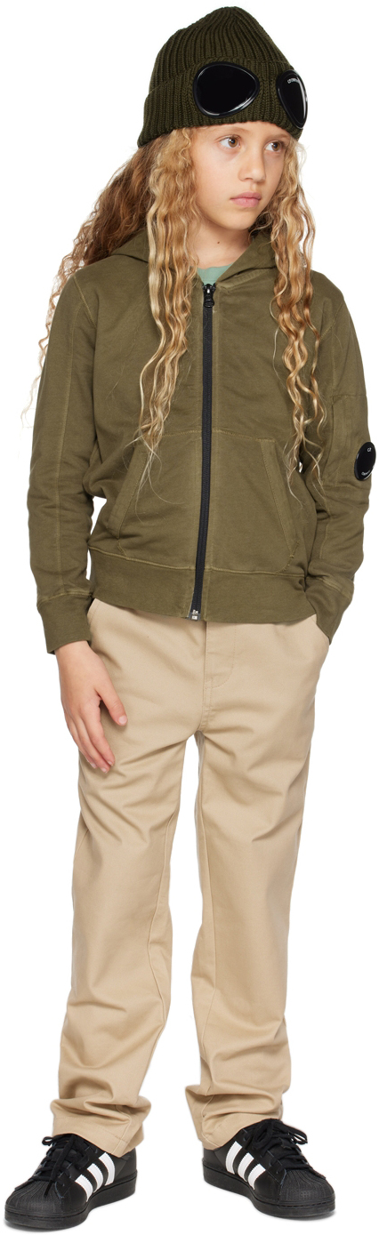 C.p. Company Kids Khaki Zipped Hoodie In 669 Thyme