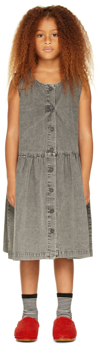 Main Story Kids Gray Button Denim Dress In Fade Out Black