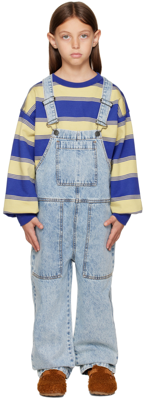 Main Story Kids Blue Faded Dungarees In Fade Out Blue