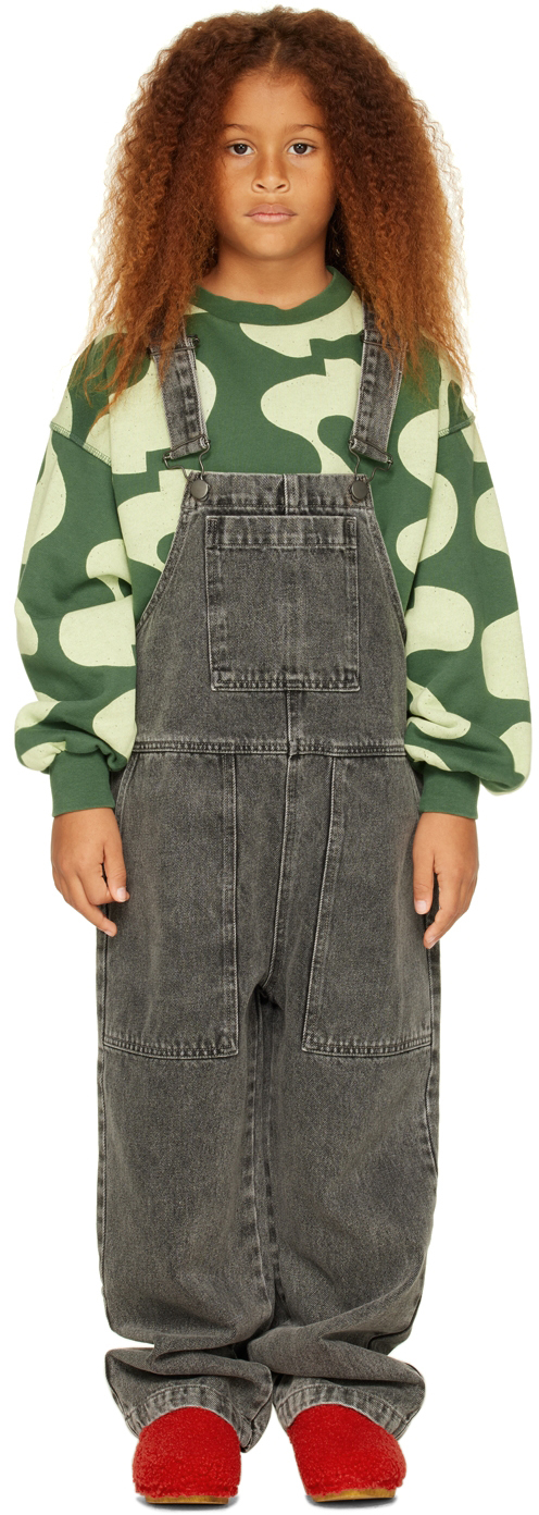 Main Story Kids Black Stonewashed Dungarees In Fade Out Black