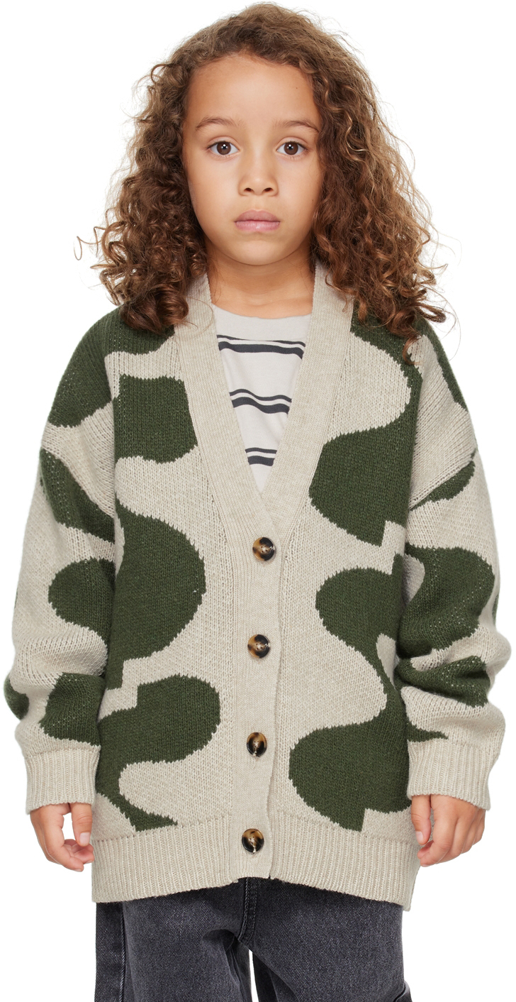 Main Story Kids Green & Beige Jacquard Cardigan In Cream Forest