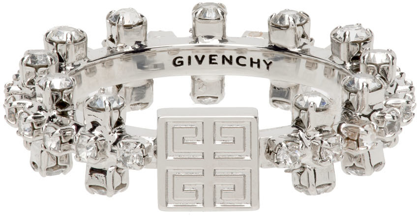 Givenchy Women's Stitch Ring in Metal with Crystals - Silvery - Size 5.25