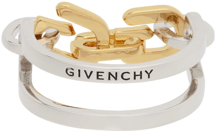 Givenchy Silver & Gold 'g' Link Mixed Ring In Goldensilvery