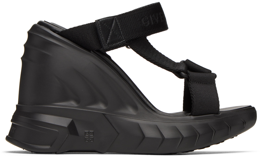 GIVENCHY BLACK MARSHMALLOW WEDGE SANDALS