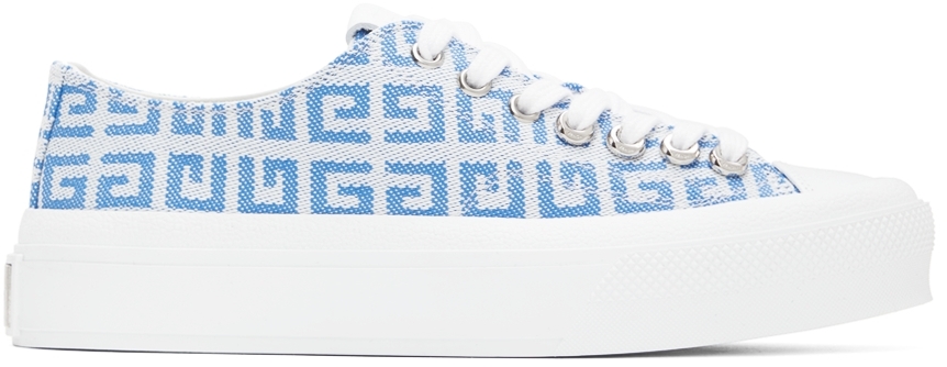 Givenchy White & Blue 4G City Low-Top Sneakers