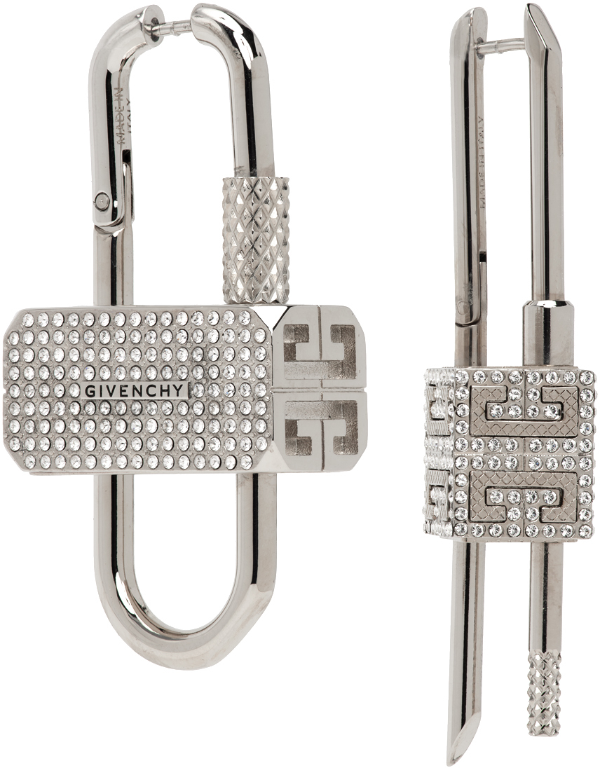 Givenchy: Silver Lock Crystal Earrings | SSENSE