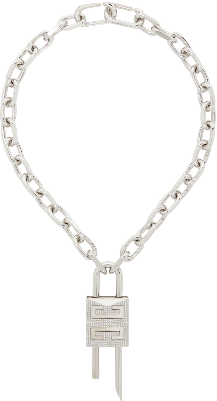 Givenchy: Silver Crystal 4G Lock Necklace | SSENSE