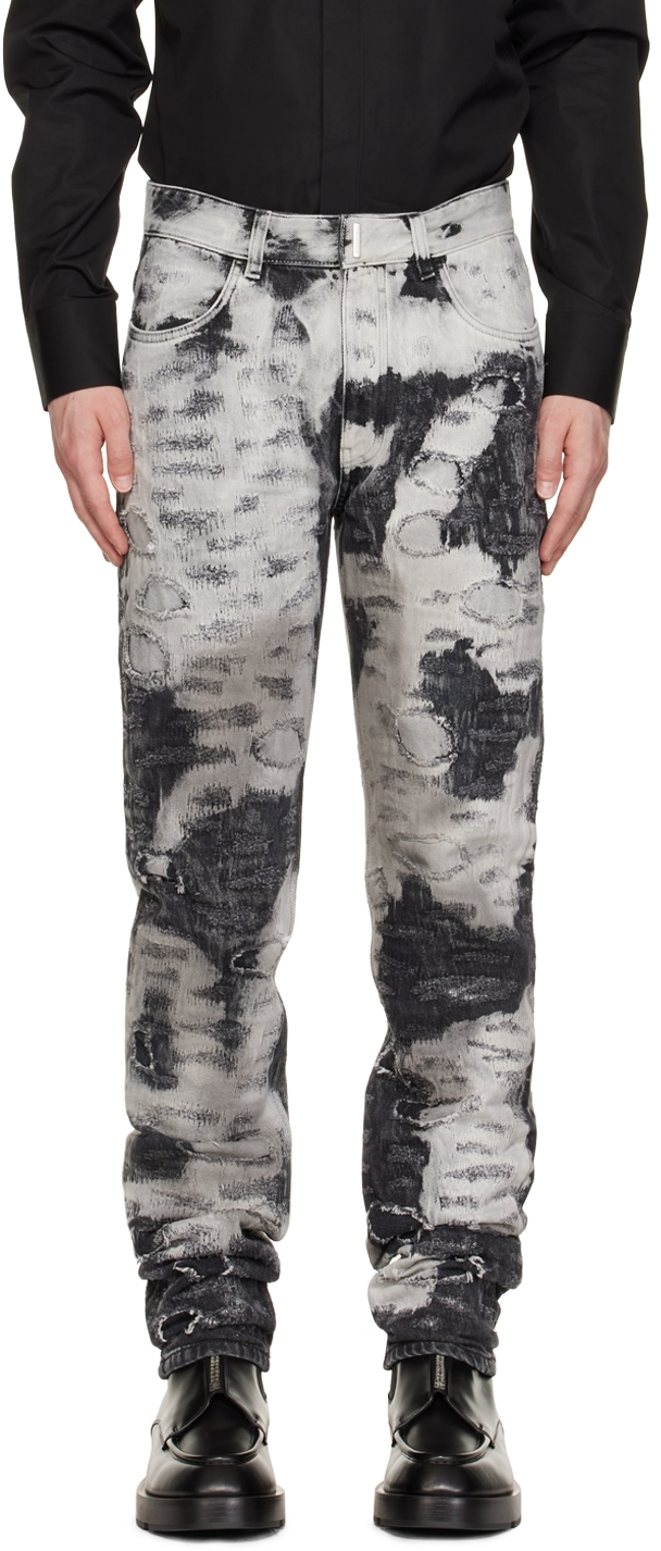 Givenchy: Black & White Painted Destroyed Jeans | SSENSE Canada
