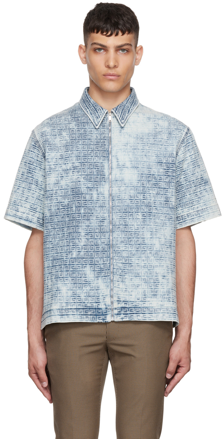 Givenchy 4g Blue Logo-jacquard Denim Shirt | ModeSens