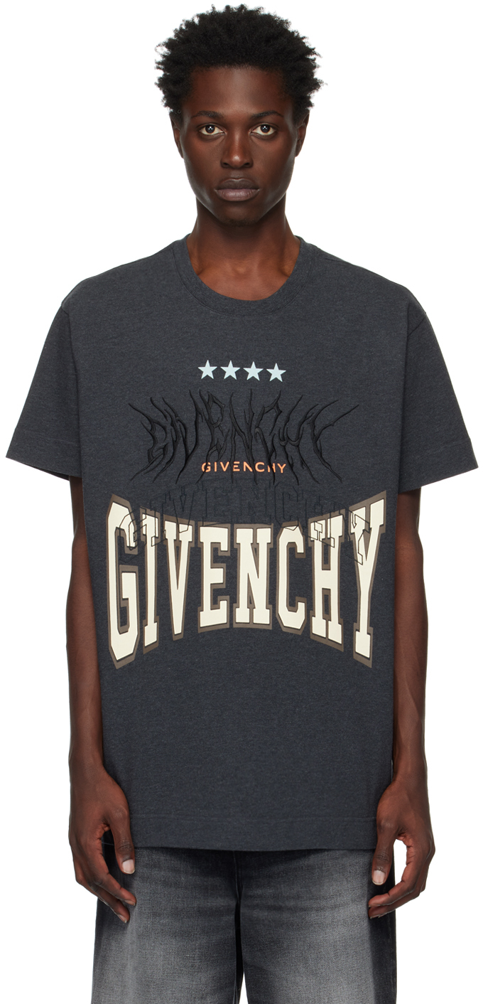 Givenchy: Gray Embroidered T-Shirt | SSENSE