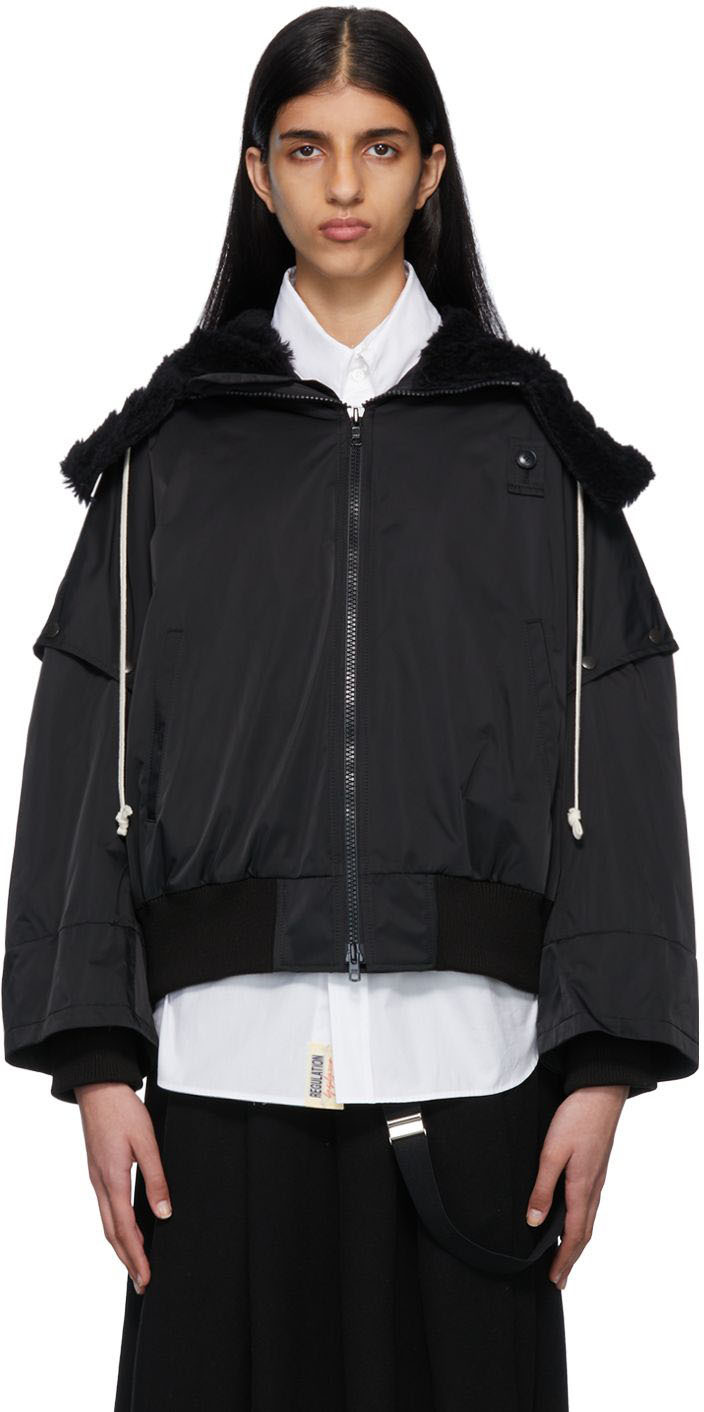 Black Detachable Sleeves Jacket by Regulation Yohji Yamamoto on Sale