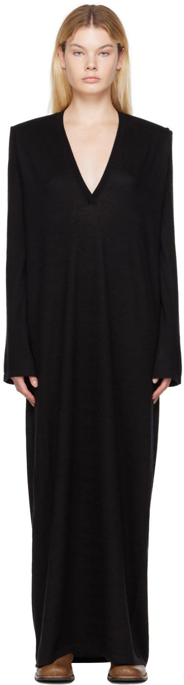 Frenckenberger Ssense Exclusive Black Deep V Maxi Dress In 5 Black