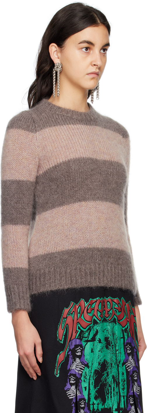 RAF SIMONS TAUPE & PINK STRIPE SWEATER