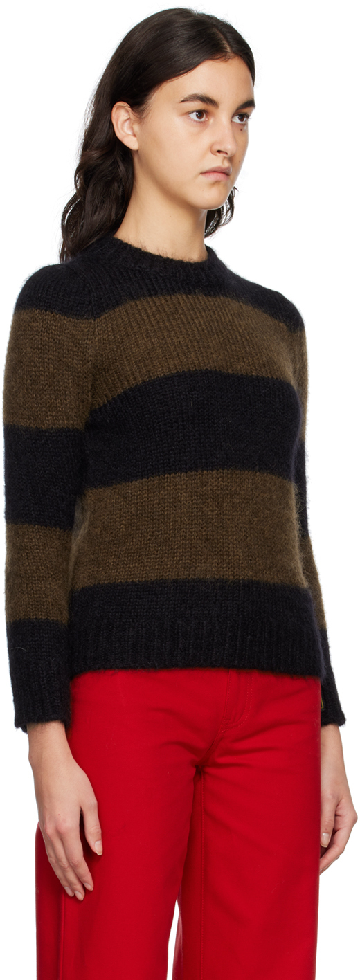 RAF SIMONS BLACK & BROWN STRIPE SWEATER
