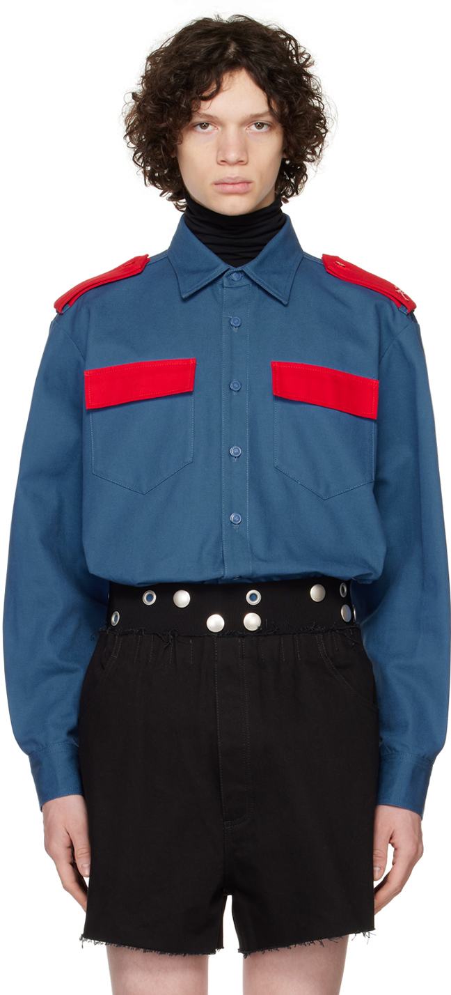 Raf Simons Blue Colorblock Shirt In Blue-red