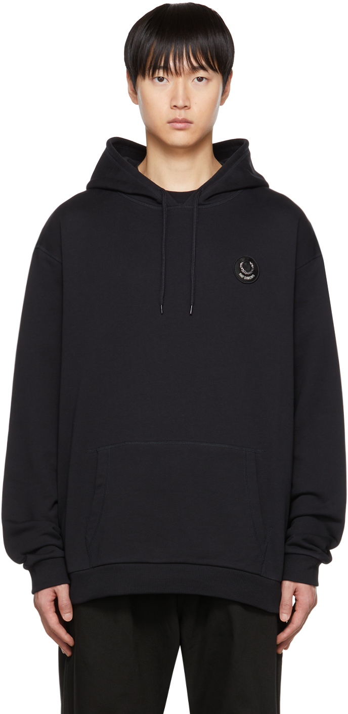Black Fred Perry Edition Patch Hoodie by Raf Simons on Sale