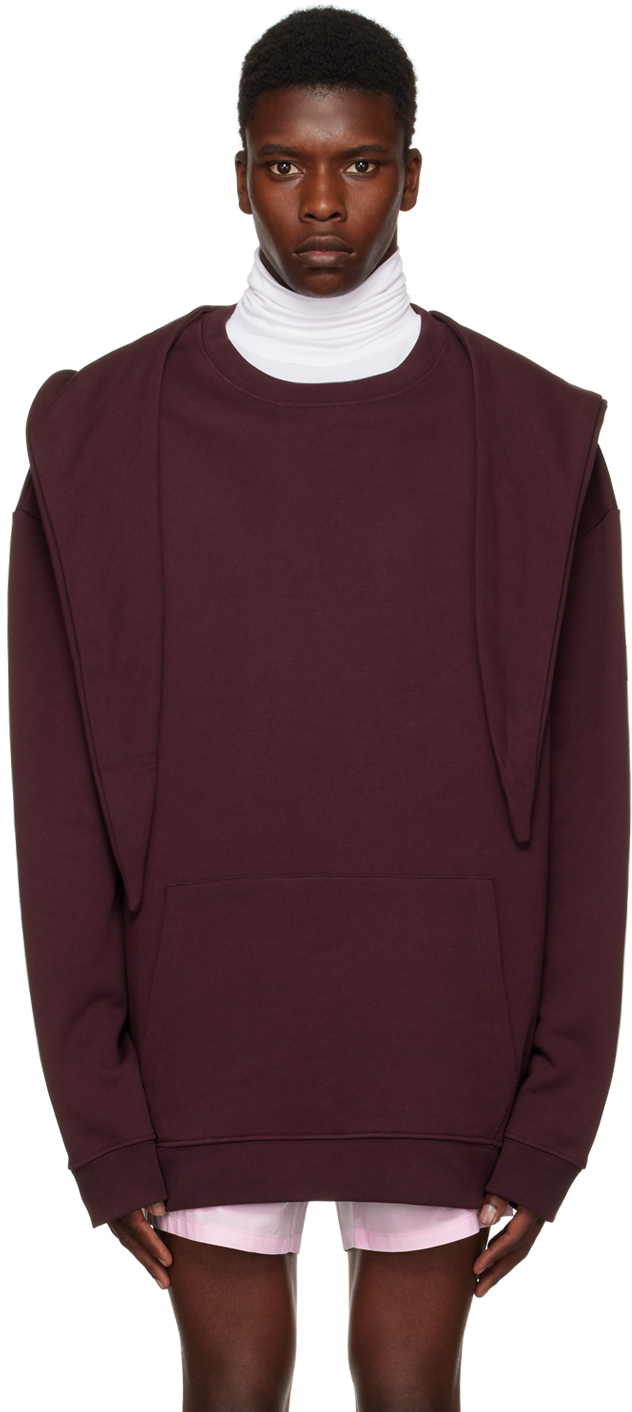 Raf Simons Regular Fit Hoodie With Knot In Dark Aubergine