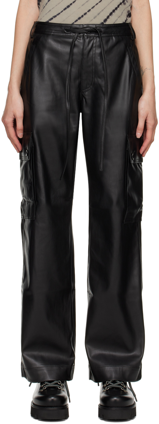 Proenza Schouler Black Drawstring Faux-Leather Pants