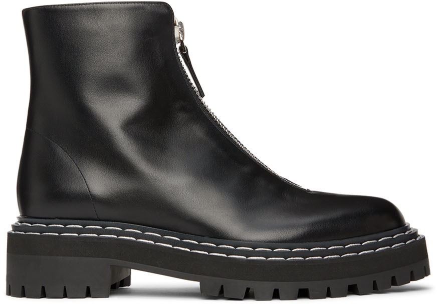 30mm Lug Sole Leather Zip Boots In Black