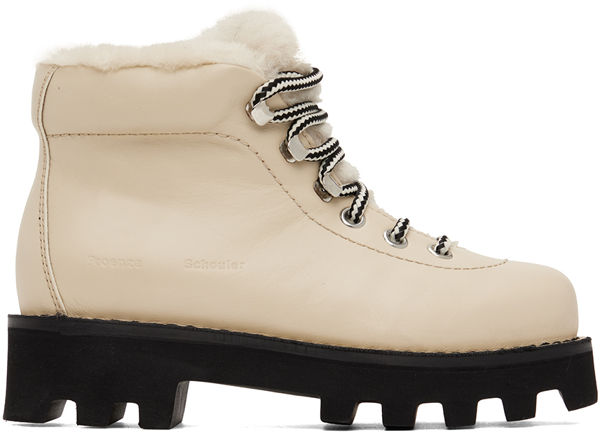 Beige Shearling Hiking Boots