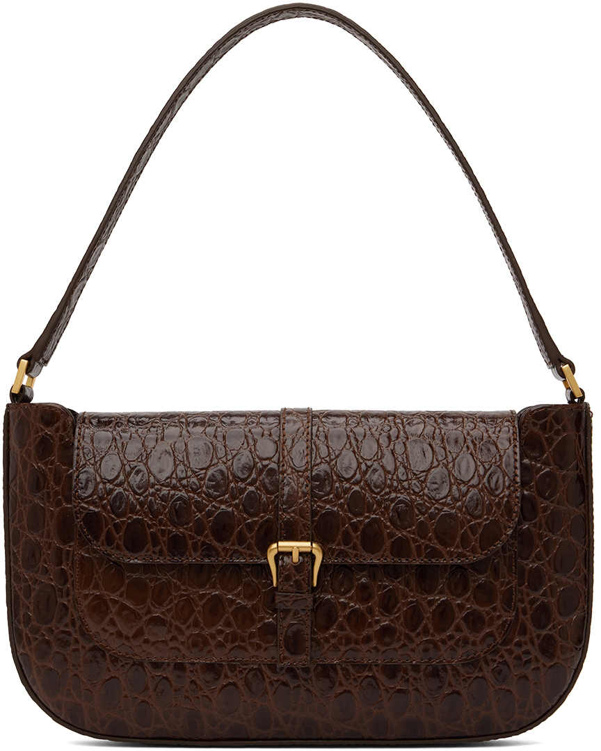 BY FAR Brown Croc Miranda Shoulder Bag