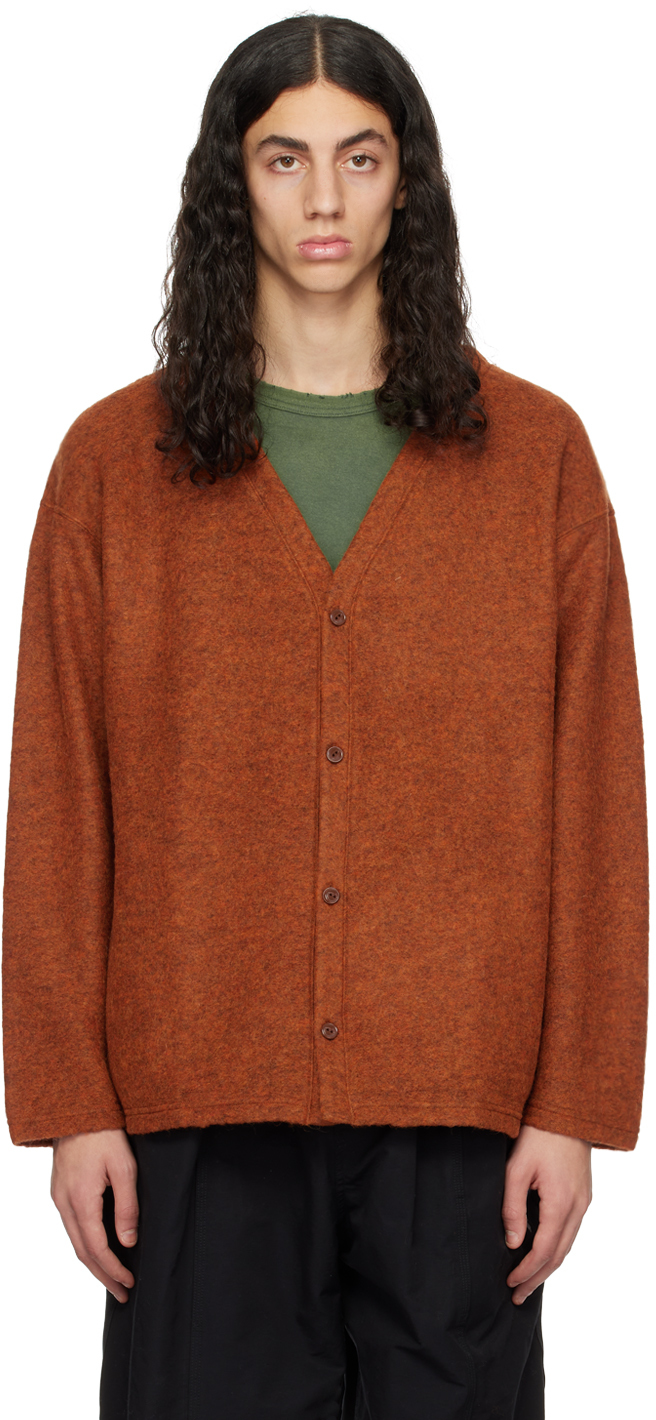 South2 West8: Orange Y-Neck Cardigan | SSENSE