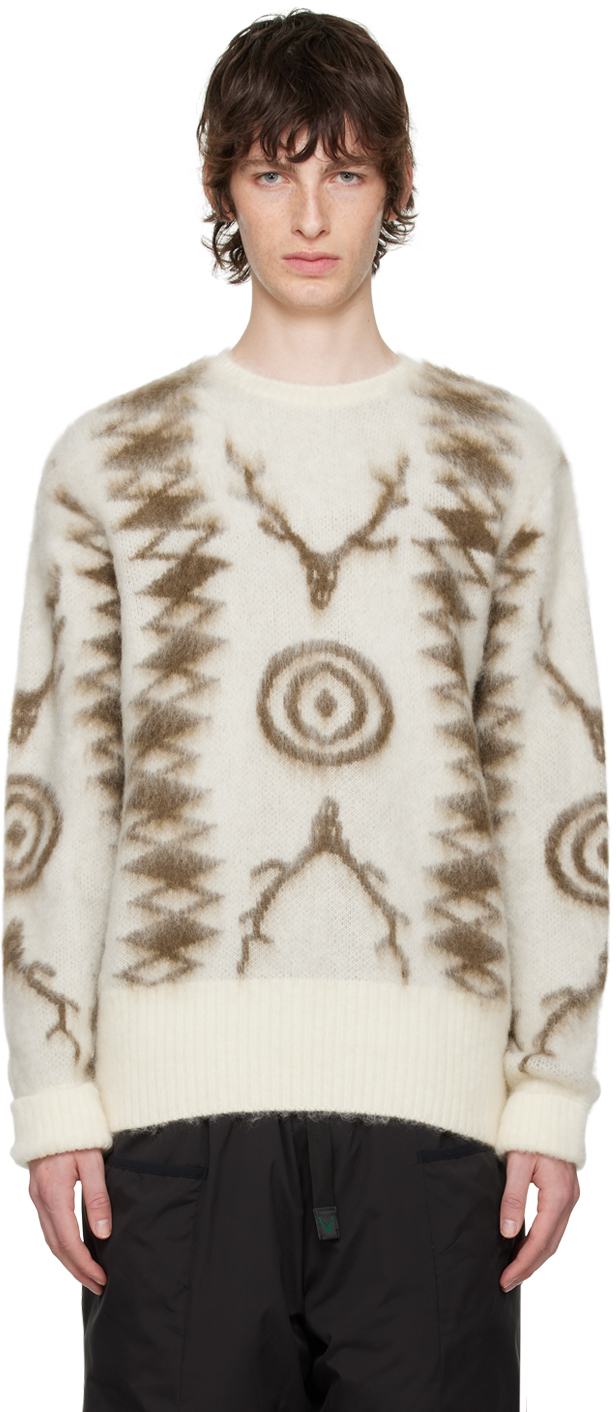 South2 West8 Off-white & Brown Loose Sweater